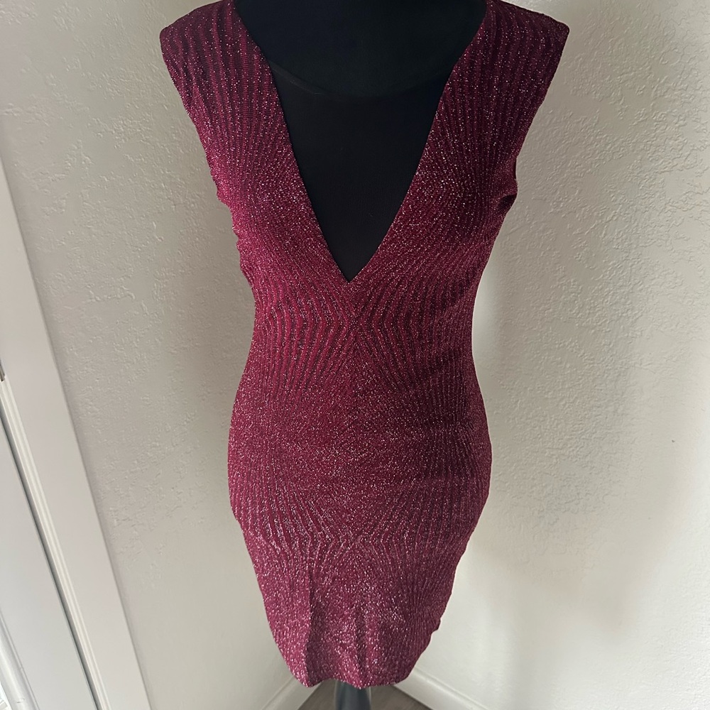 Trixxi Burgundy Sparkle Mini Dress